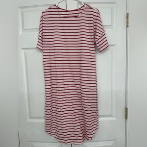 Red and white striped t-shirt dress